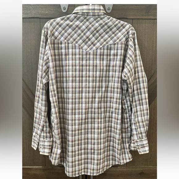 VTG Lee Western Shirt Large 16 1/2  X 33 Pearl Snap Extra Long Tail Plaid Cowboy - Picture 2 of 8